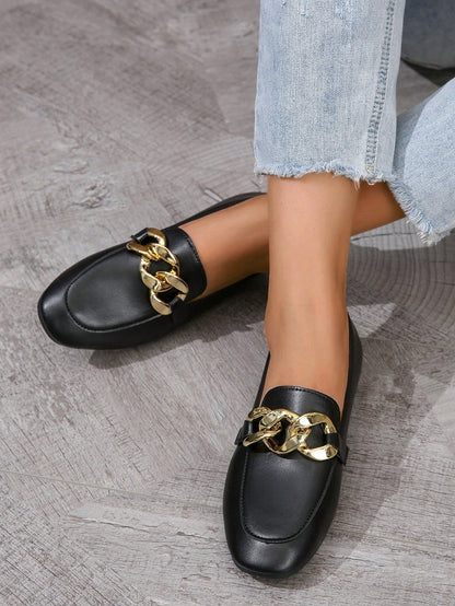 Women Chain Decor Flat Loafers Fashionable Flat Shoes