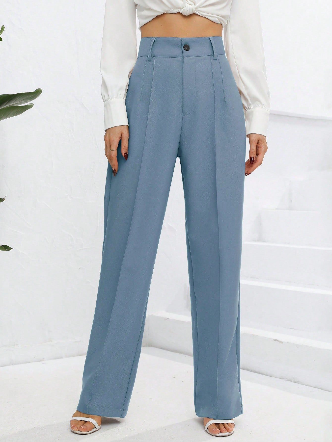 Chic and Versatile: Solid Fold Detail Pants for Every Occasion