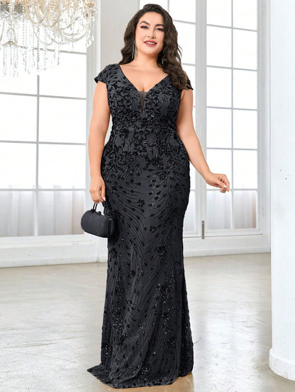 Luxurious Sequined Plus-Size Mermaid Dress for Gala and Formal Celebrations