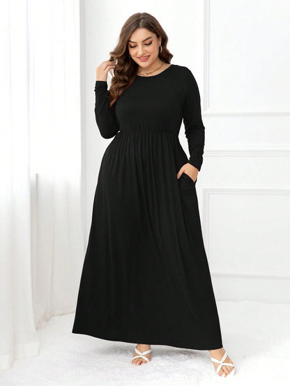 Plus Size Solid Hidden Pocket Dress: Versatile Elegance for Every Occasion