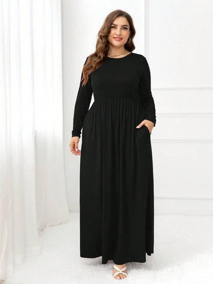 Plus Size Solid Hidden Pocket Dress: Versatile Elegance for Every Occasion