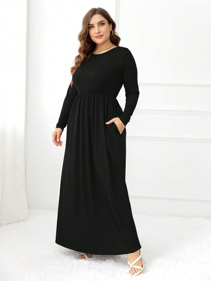 Plus Size Solid Hidden Pocket Dress: Versatile Elegance for Every Occasion