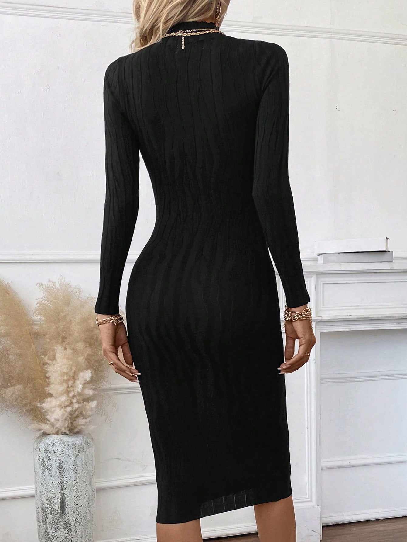 Mock Neck Knit Form-Fitting Sweater Dress: Embrace Cozy Elegance with a Stylish Twist-Free Shipping