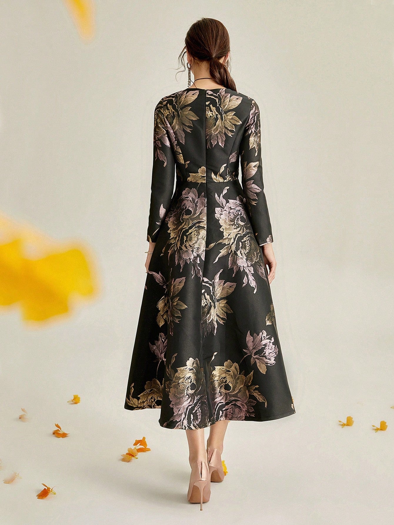 Enchanting Blooms:Fancy Floral Print Hidden Pocket Dress