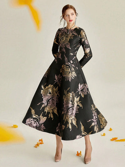 Enchanting Blooms:Fancy Floral Print Hidden Pocket Dress