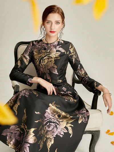 Enchanting Blooms:Fancy Floral Print Hidden Pocket Dress