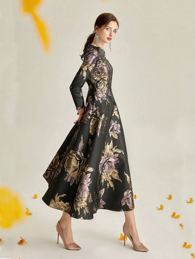 Enchanting Blooms:Fancy Floral Print Hidden Pocket Dress