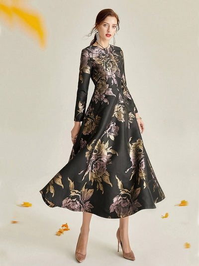 Enchanting Blooms:Fancy Floral Print Hidden Pocket Dress