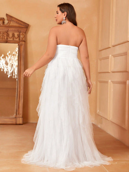 Plus Size Strapless Tulle Dress - Romantic Elegance Evening Gown