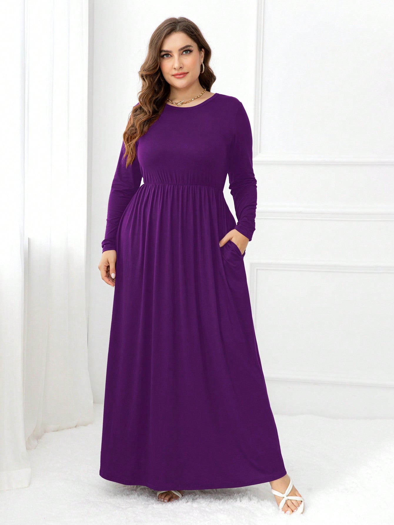 Plus Size Solid Hidden Pocket Dress: Versatile Elegance for Every Occasion