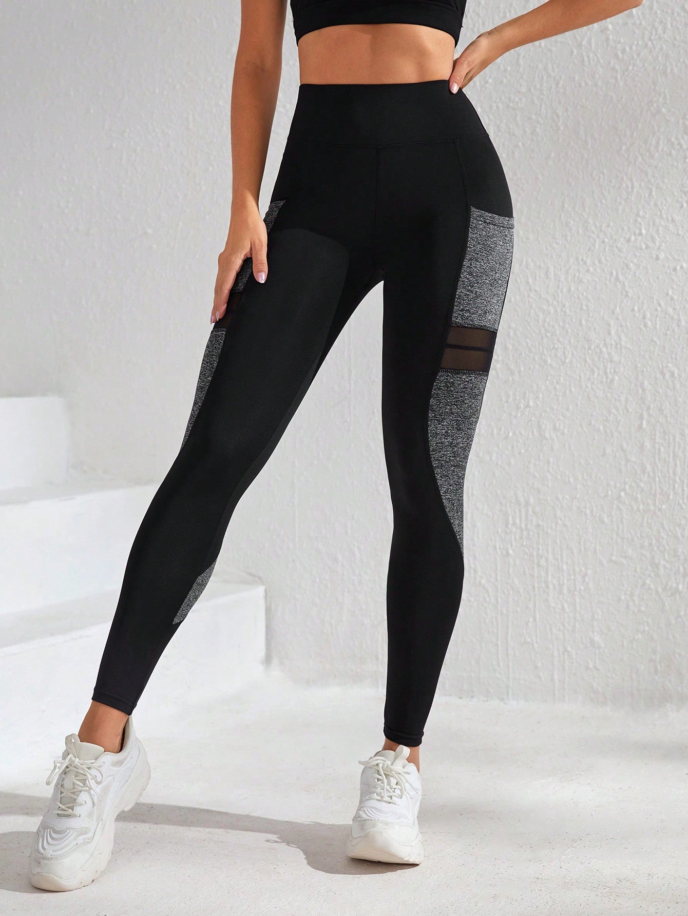 Colorblock Contrast Mesh Phone Pocket Sports Leggings: Activewear