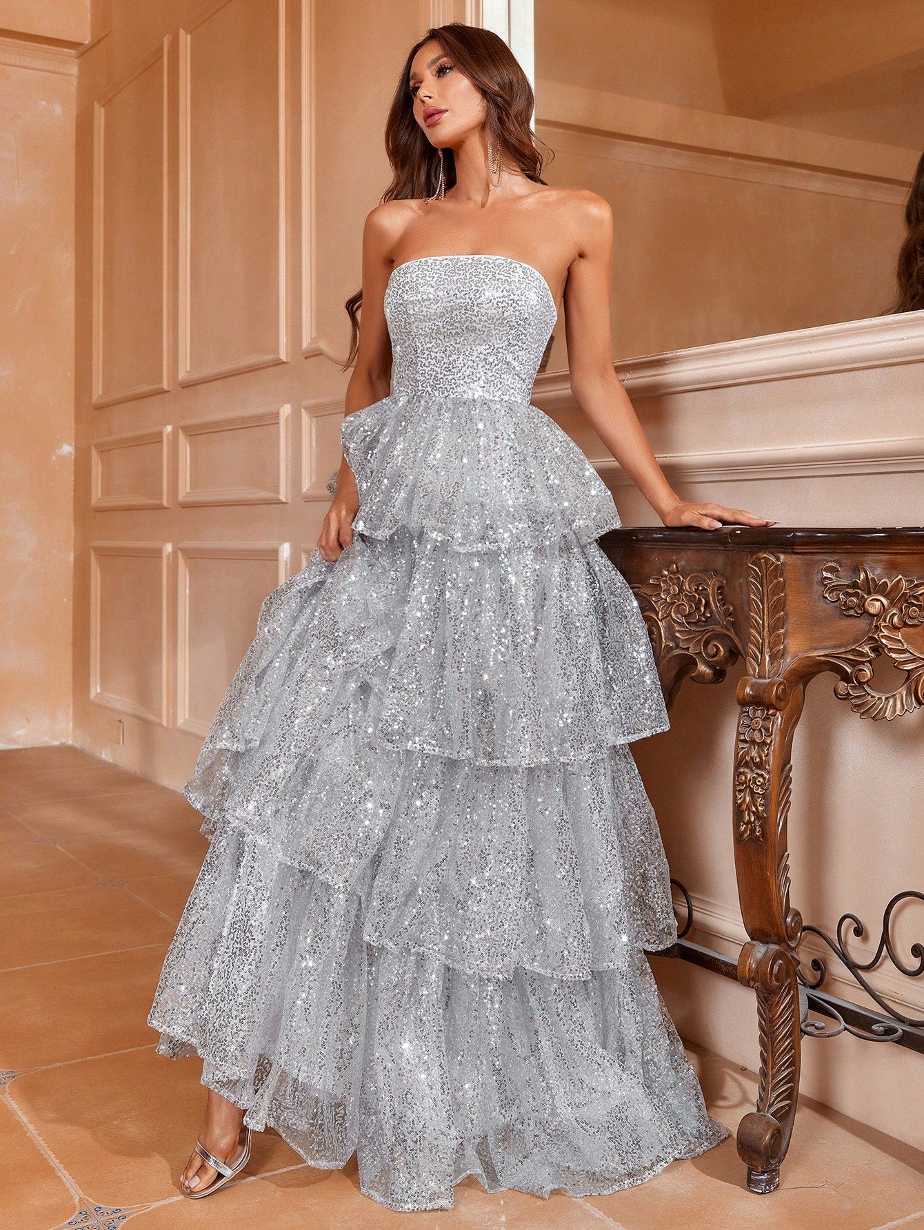 Stunning Layer Sequin Strapless Dress: Prom, Bridesmaid, Wedding Guest