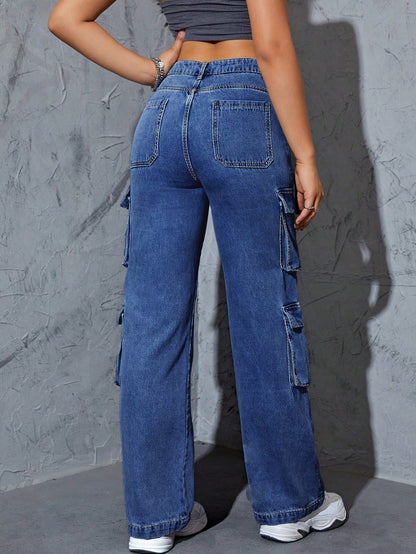 Cargo Jeans with Flap Pocket Sides - Stylish Denim