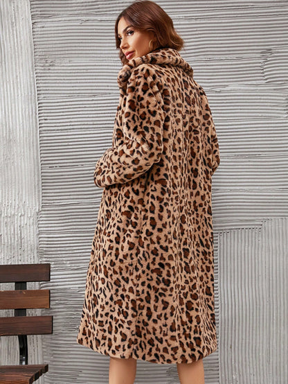 Fierce and Cozy: Leopard Print Open Front Faux Fur Coat for the Fashion-Forward