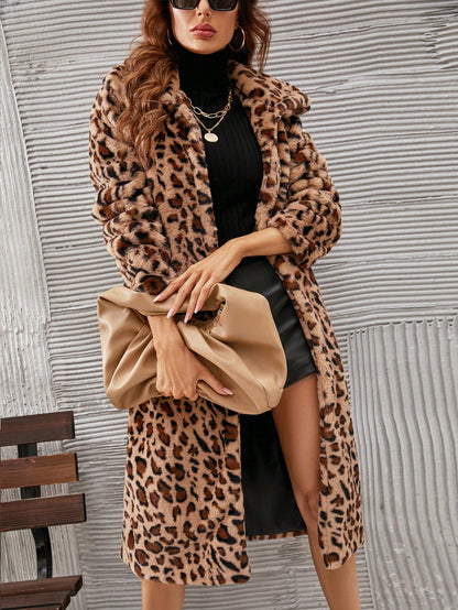 Fierce and Cozy: Leopard Print Open Front Faux Fur Coat for the Fashion-Forward