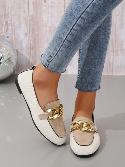 Women Chain Decor Flat Loafers Fashionable Flat Shoes