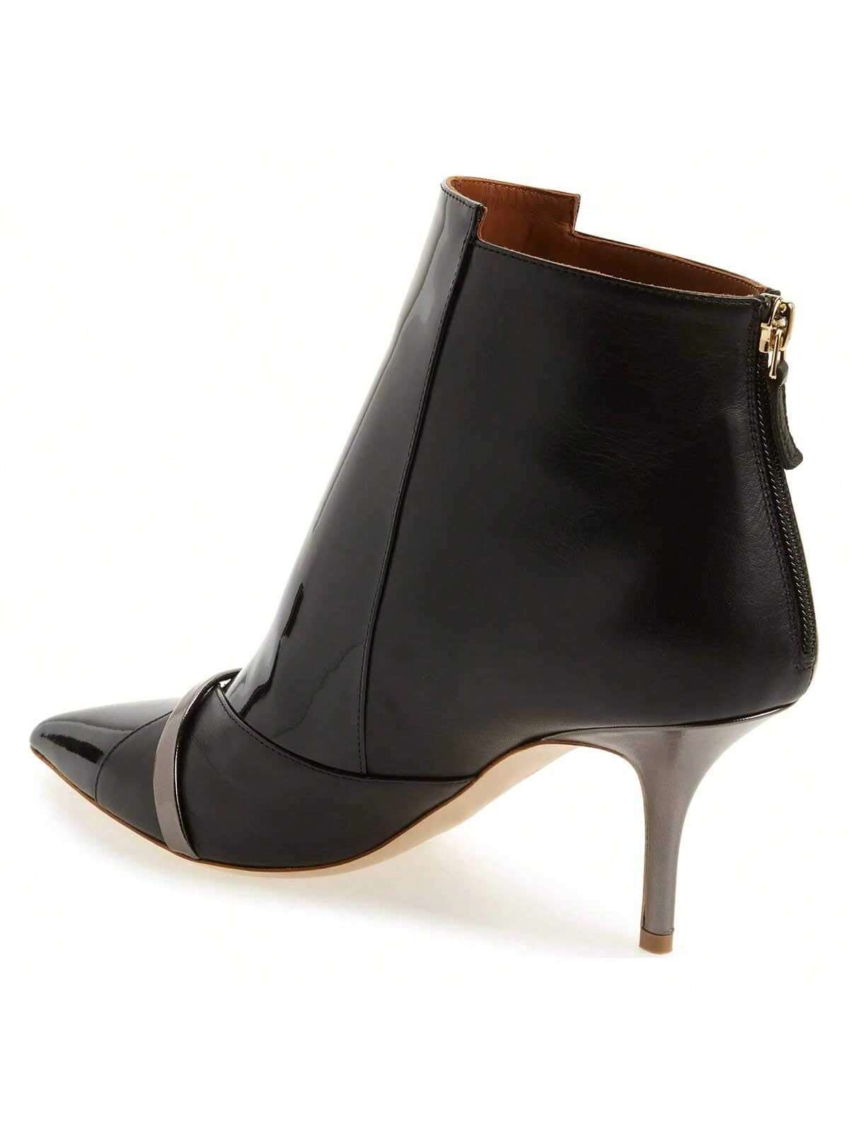 Stylish Women's Patent Mid Heel Ankle Boots: Pointed Toe, Zipper Closure, Perfect for Fall Fashion