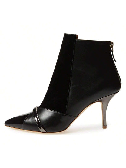 Stylish Women's Patent Mid Heel Ankle Boots: Pointed Toe, Zipper Closure, Perfect for Fall Fashion