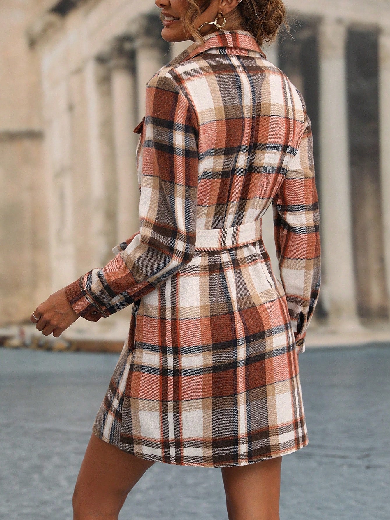 Women’s Plaid Single Breasted Belted Shirt Dress