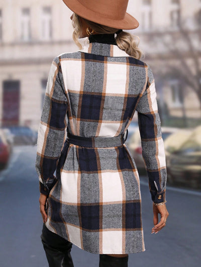 Women’s Plaid Single Breasted Belted Shirt Dress