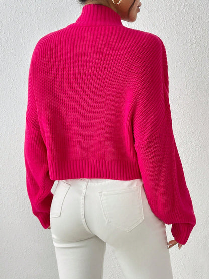 Cozy Comfort: Mock Neck Drop Shoulder Sweater for Effortless Style