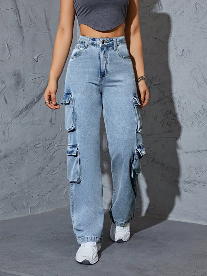 Cargo Jeans with Flap Pocket Sides - Stylish Denim