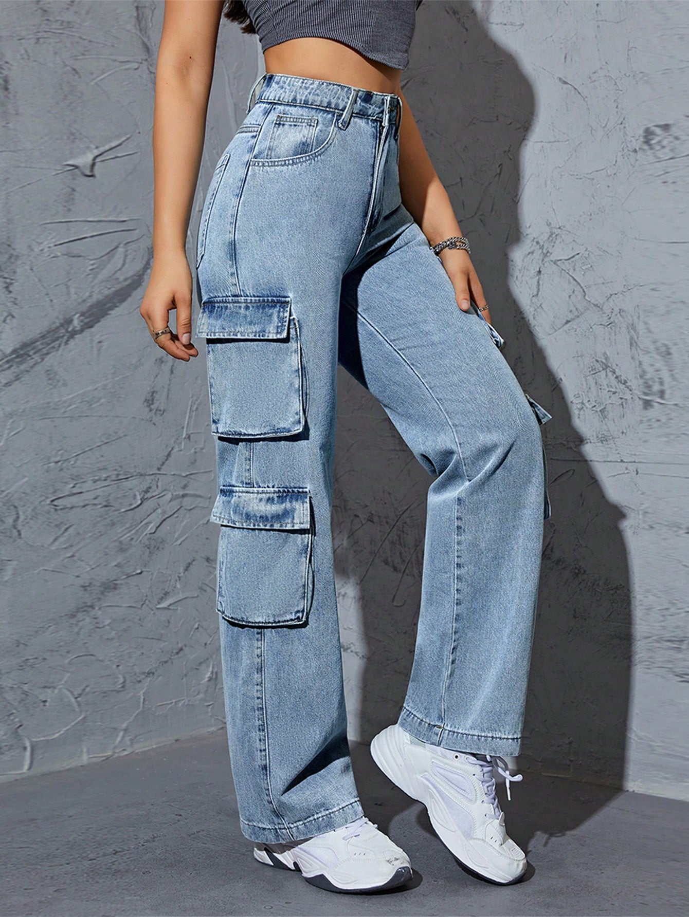 Cargo Jeans with Flap Pocket Sides - Stylish Denim