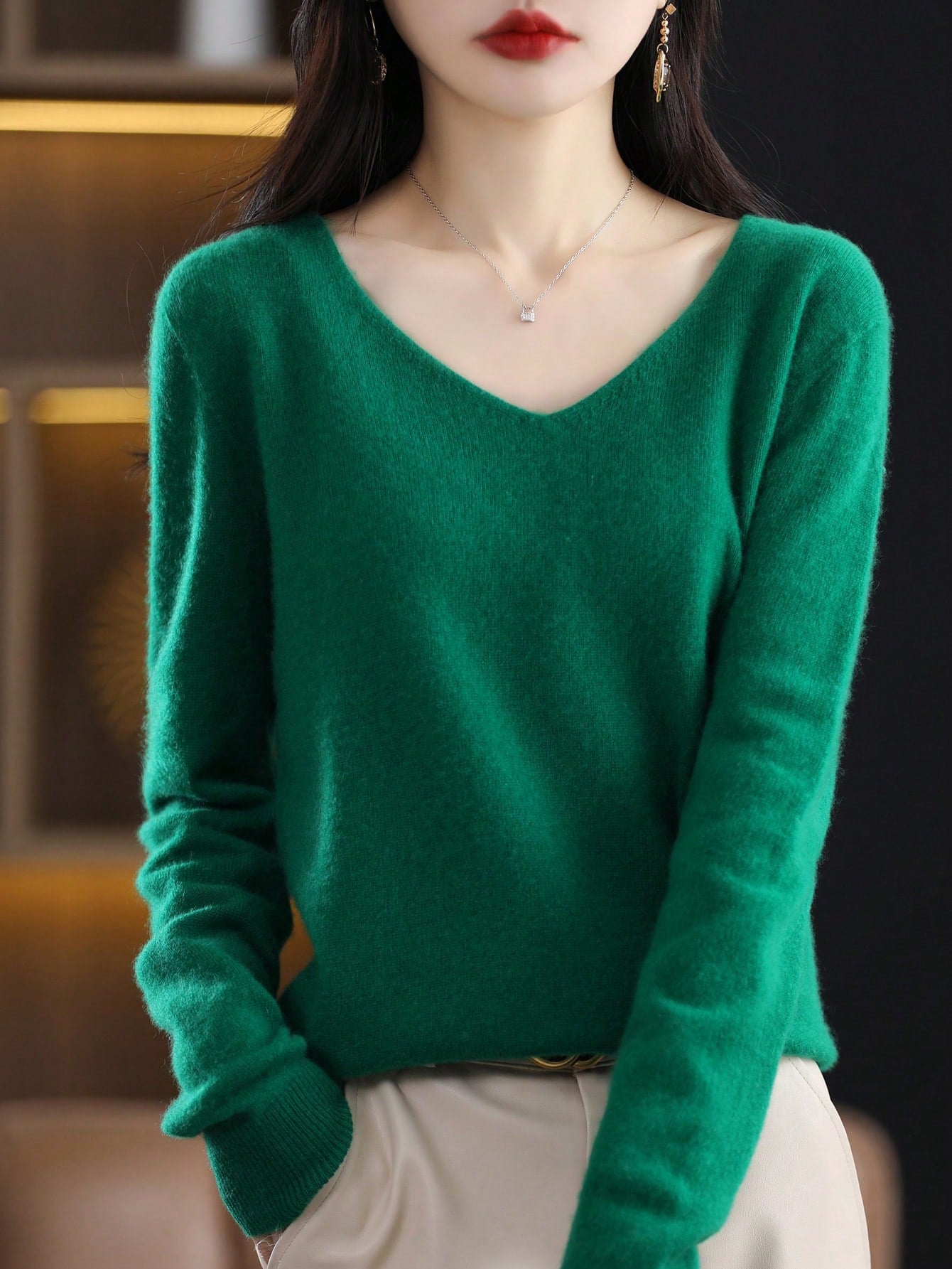 Premium 100% Merino Wool V-Neck Sweater: Seamless Comfort and Style