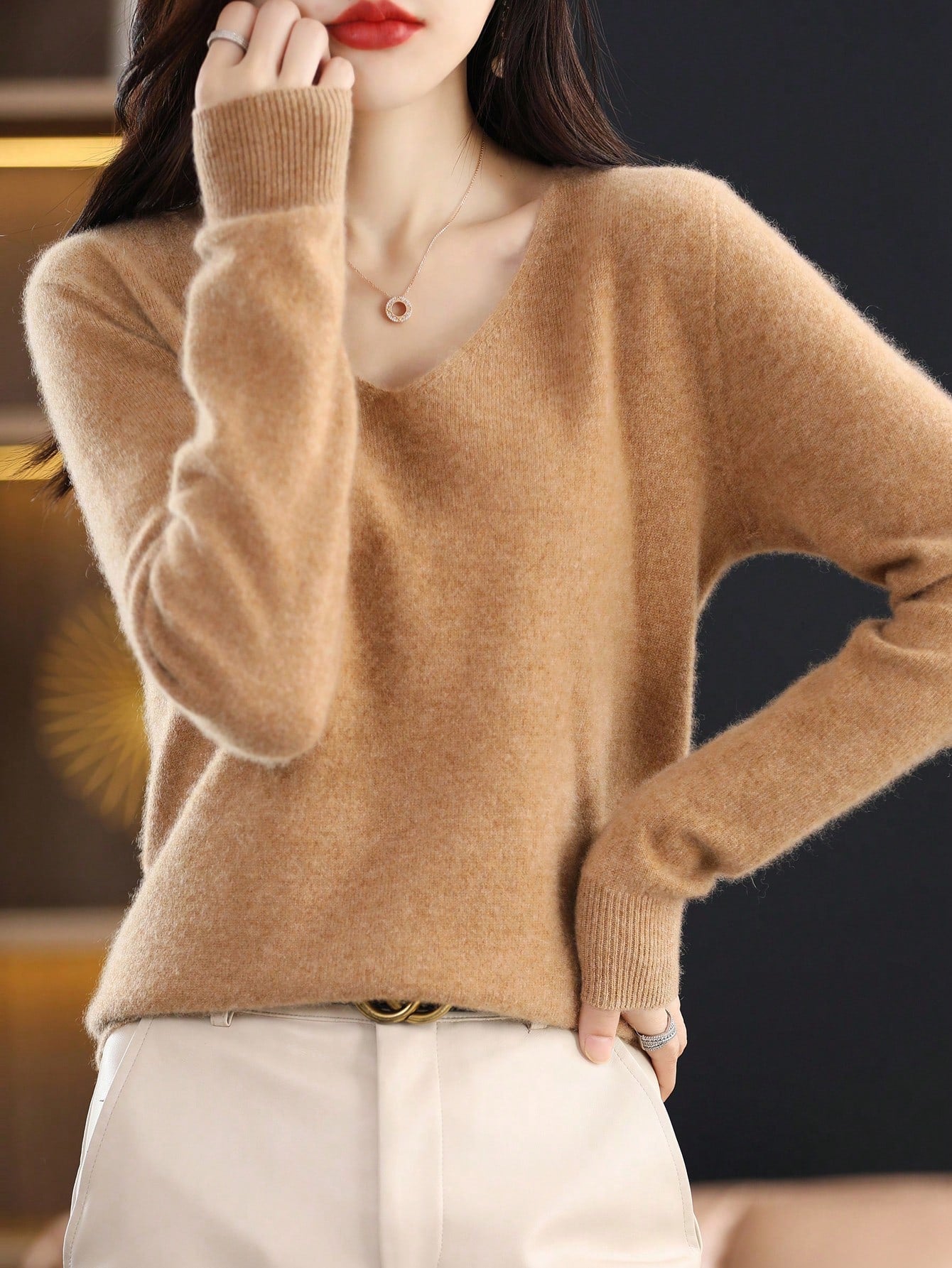 Premium 100% Merino Wool V-Neck Sweater: Seamless Comfort and Style