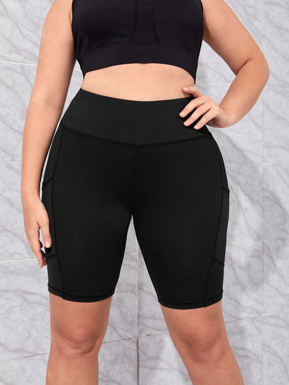 Stylish Plus Wideband Waist Biker Shorts – With Convenient Phone Pocket!