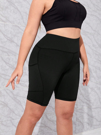 Stylish Plus Wideband Waist Biker Shorts – With Convenient Phone Pocket!