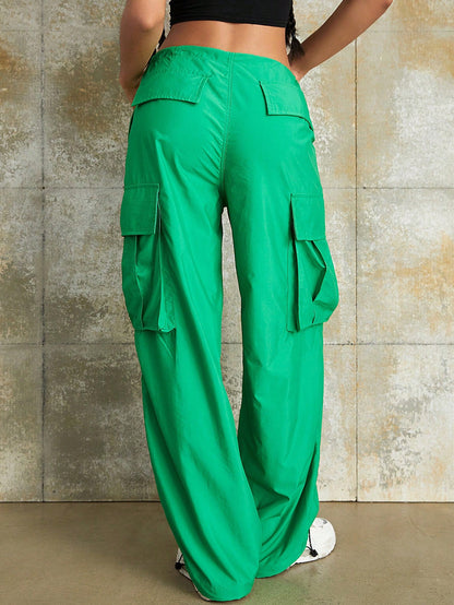 Street Vibes Drawstring Waist Wide Leg Parachute Cargo jogger Pants