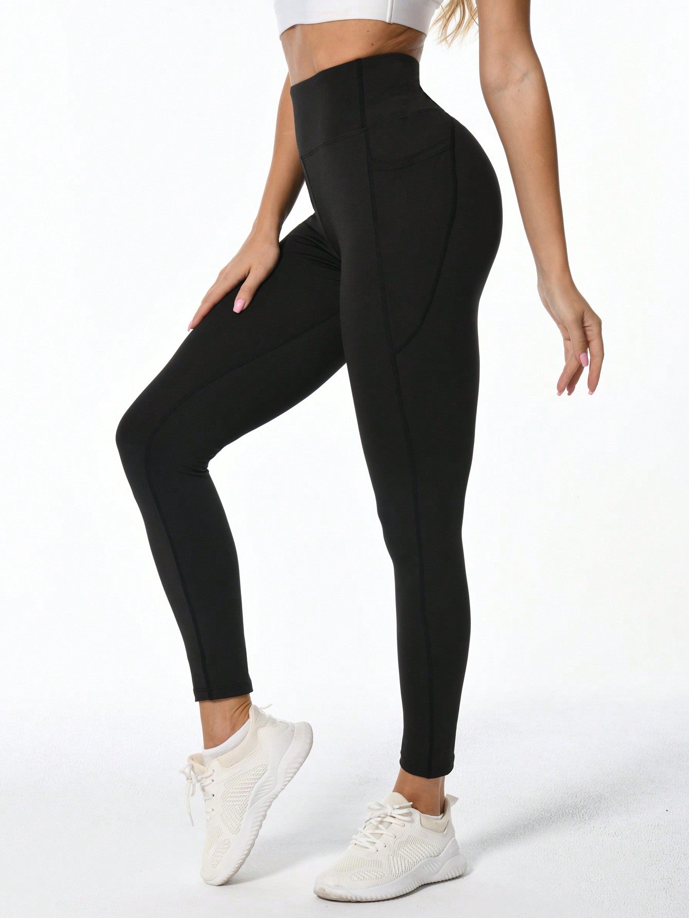 Sleek Solid High Waist Leggings with Convenient Side Phone Pocket for Modern Active Women