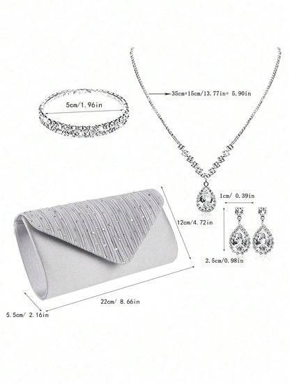 Elegant Rhinestone Clutch and Jewelry Set: Perfect Accessory for Women for Brides, Weddings, or any Special Occasions - Luxurious Gift