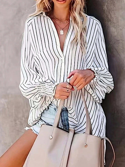 Stylish Plus Size Striped Batwing Sleeve Blouse: Effortless Elegance for Every Occasion