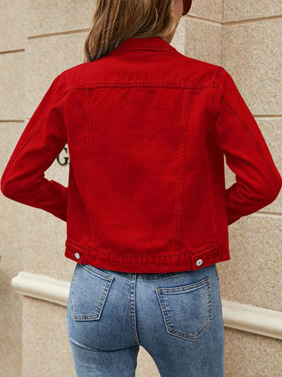 Classic Cool: Flap Pocket Button Front Red Denim Jacket