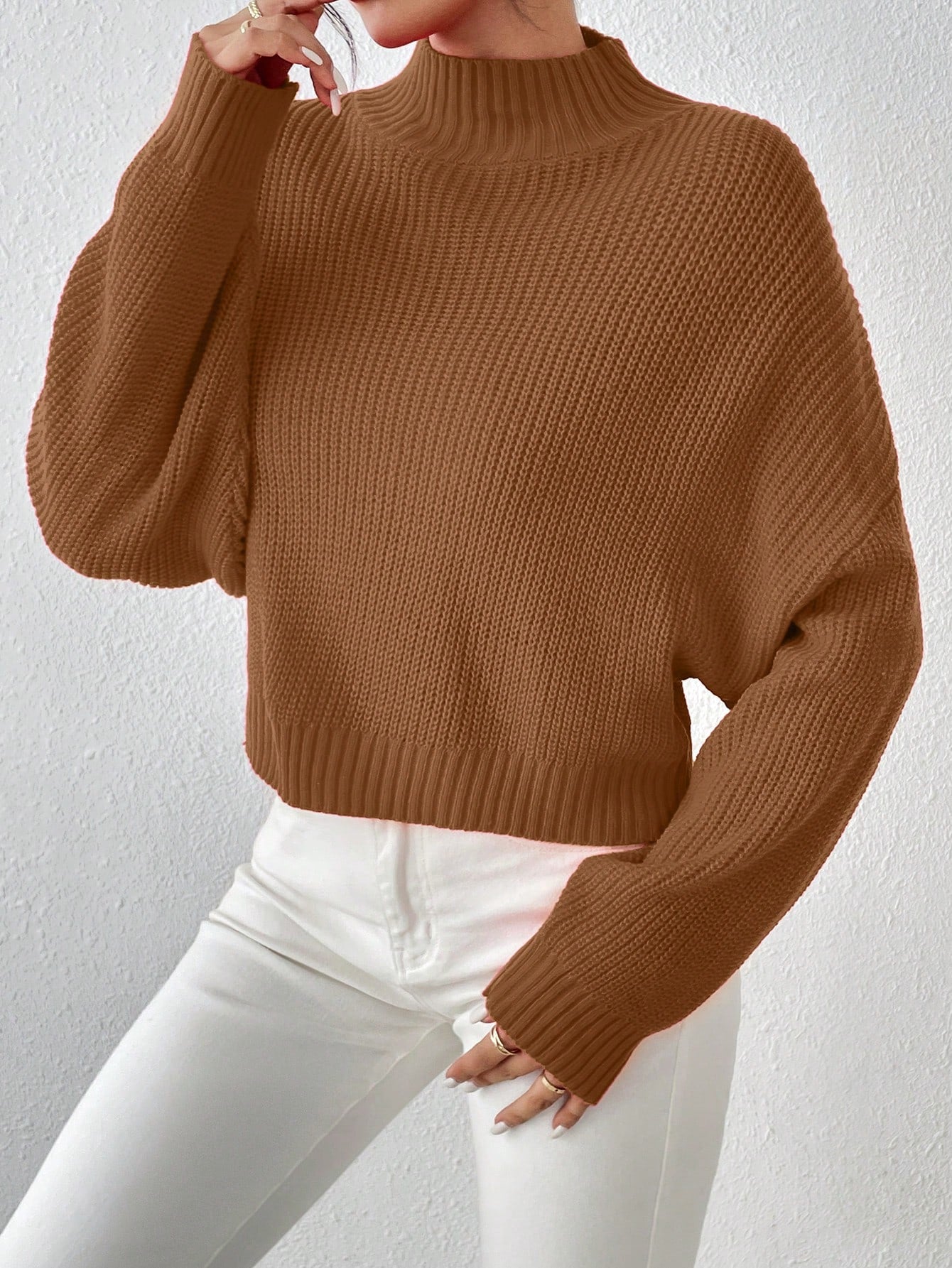 Cozy Comfort: Mock Neck Drop Shoulder Sweater for Effortless Style