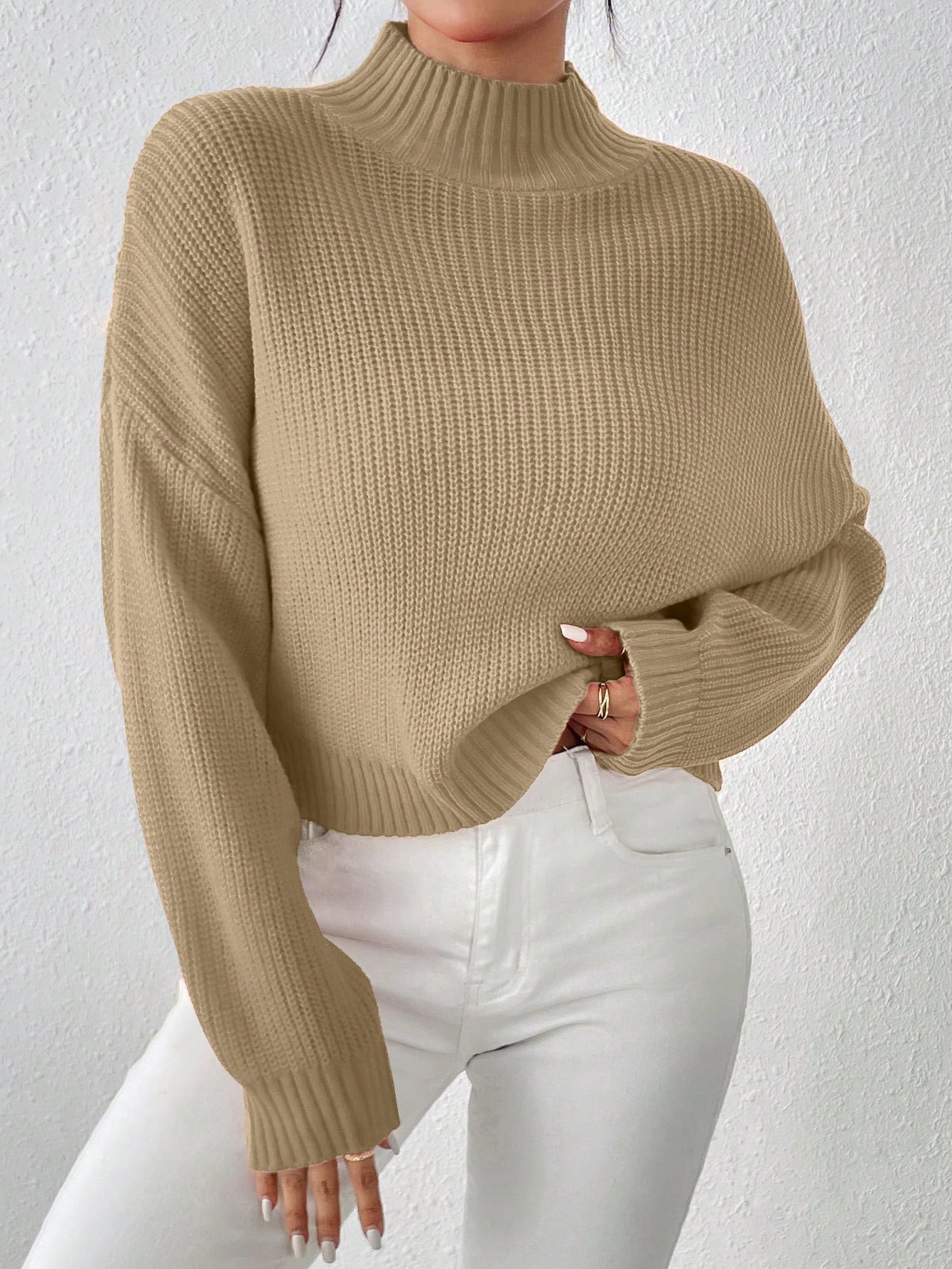 Cozy Comfort: Mock Neck Drop Shoulder Sweater for Effortless Style