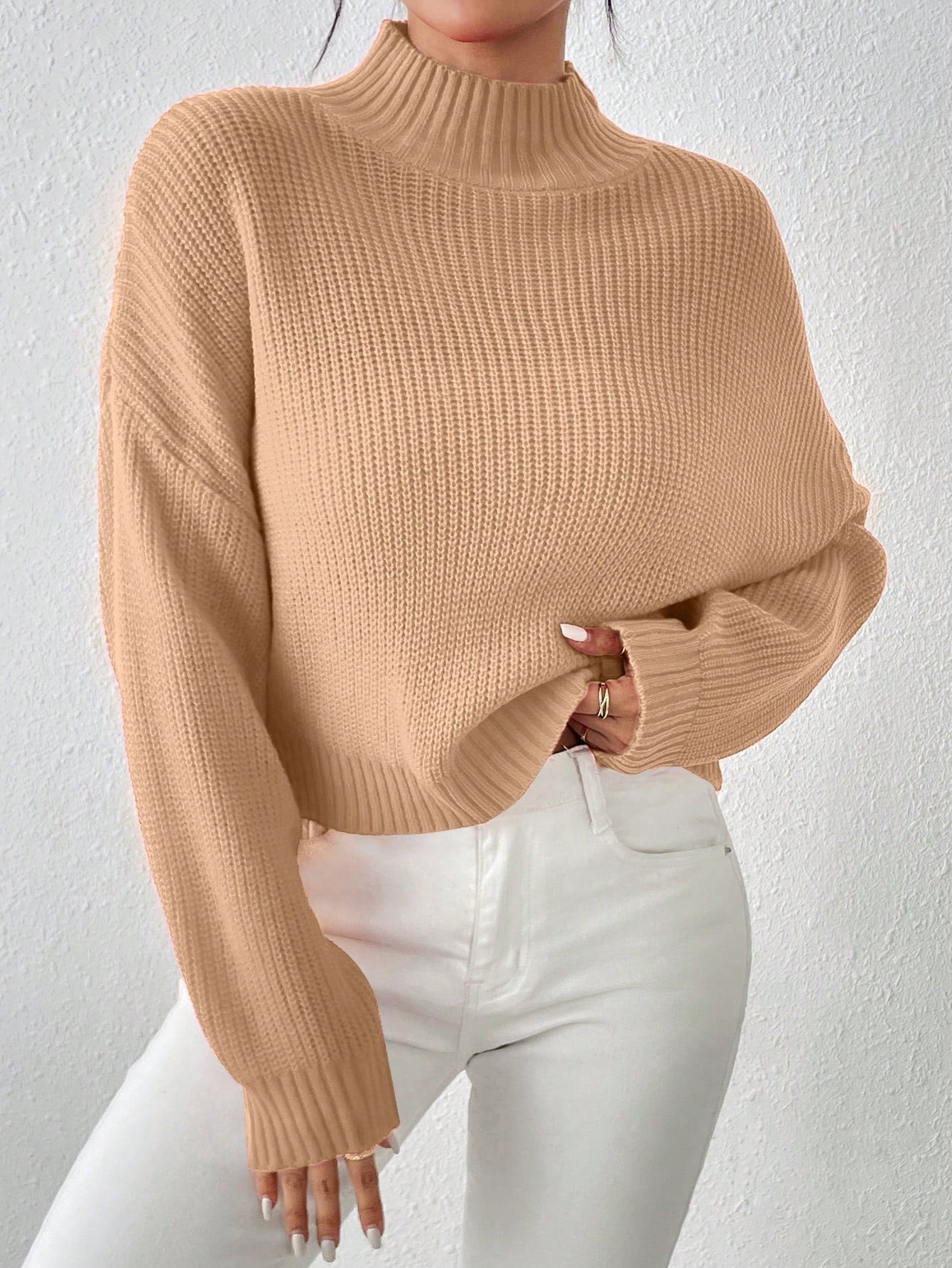 Cozy Comfort: Mock Neck Drop Shoulder Sweater for Effortless Style