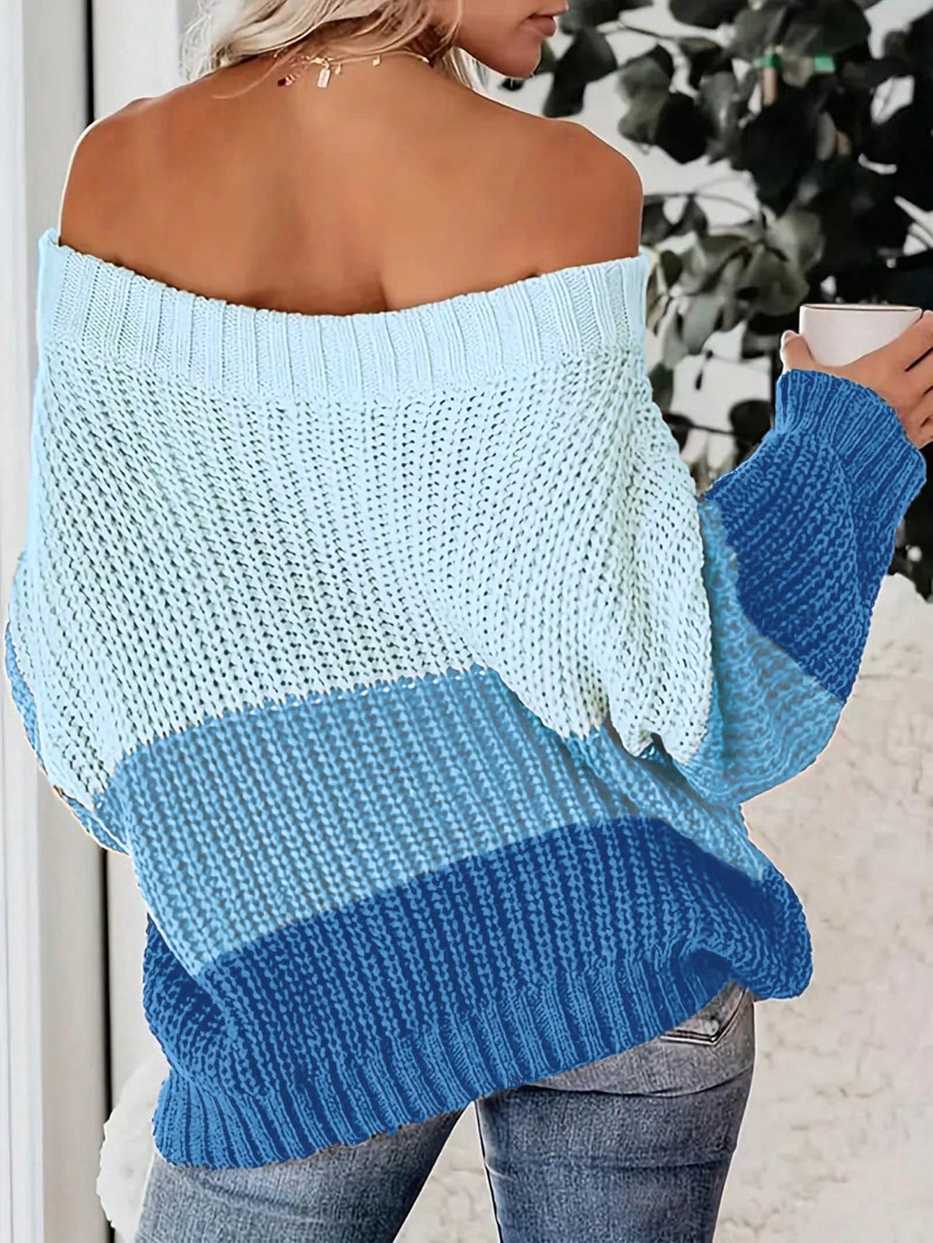 Cozy & Chic: Color-Block Off-Shoulder Sweater for Effortless Style