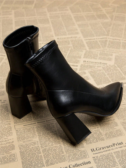 Fashionable Women's Boots, Versatile Thick Heel Pointed Toe Ankle Boots