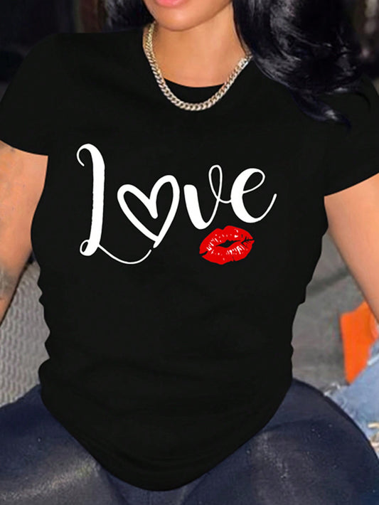 Charming Love & Kisses: Women's Fashionable Lip Print Tee-Free Shipping