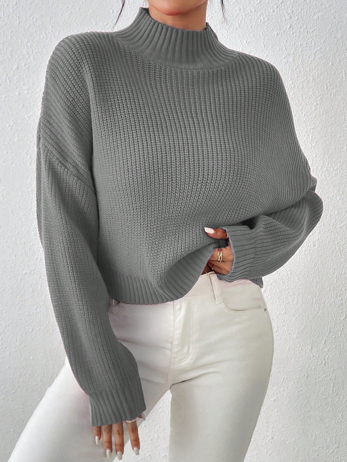 Cozy Comfort: Mock Neck Drop Shoulder Sweater for Effortless Style