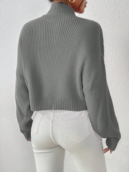 Cozy Comfort: Mock Neck Drop Shoulder Sweater for Effortless Style