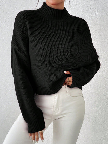 Cozy Comfort: Mock Neck Drop Shoulder Sweater for Effortless Style