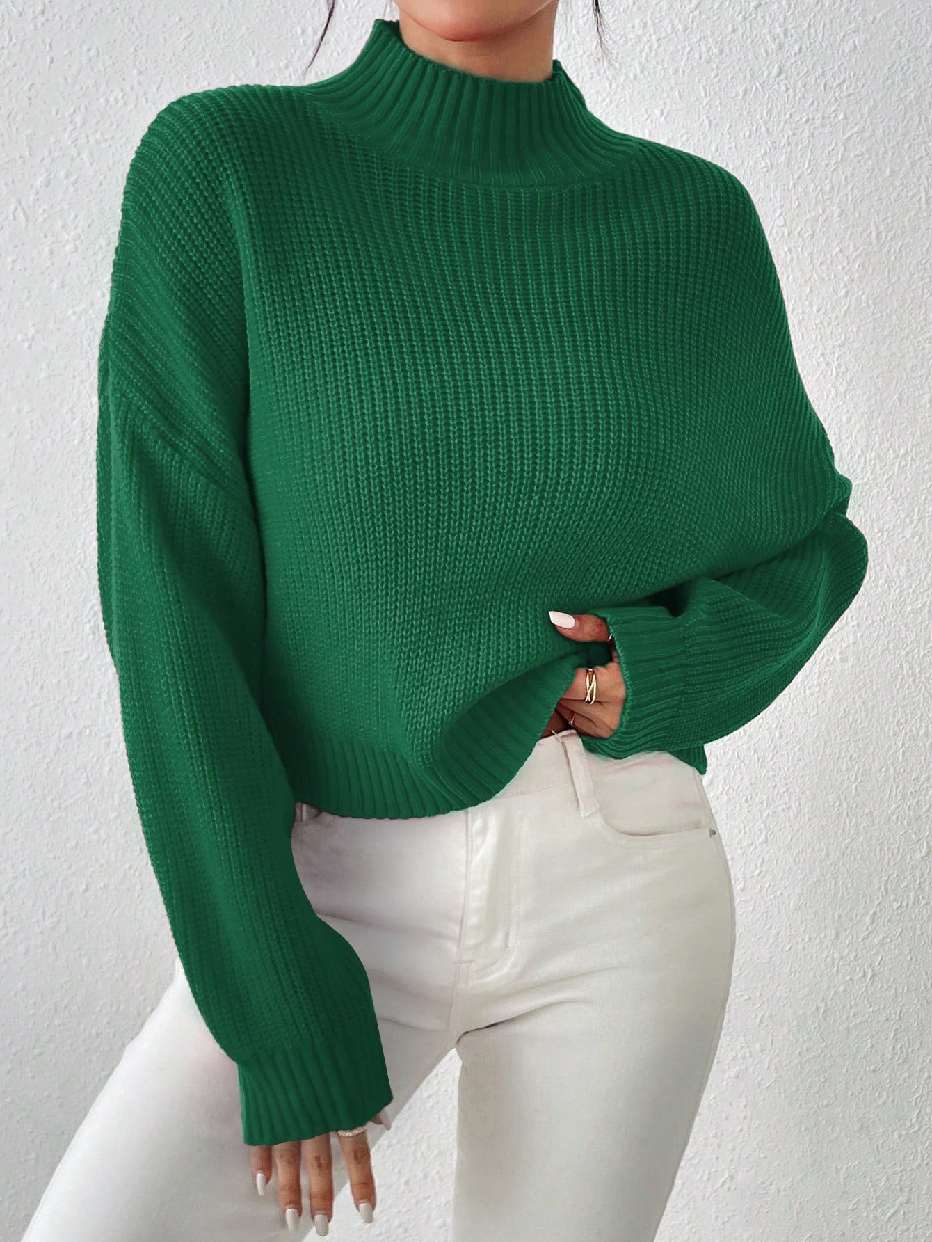 Cozy Comfort: Mock Neck Drop Shoulder Sweater for Effortless Style