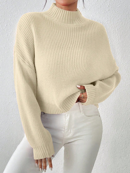 Cozy Comfort: Mock Neck Drop Shoulder Sweater for Effortless Style