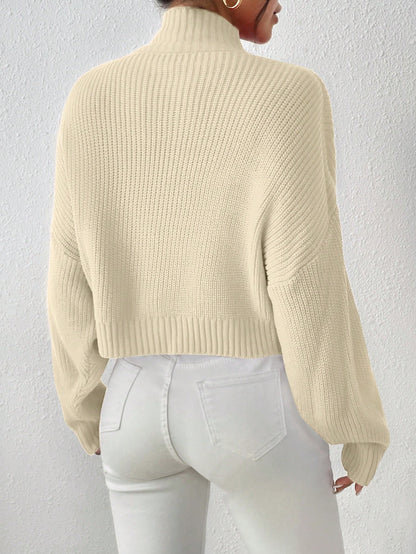 Cozy Comfort: Mock Neck Drop Shoulder Sweater for Effortless Style