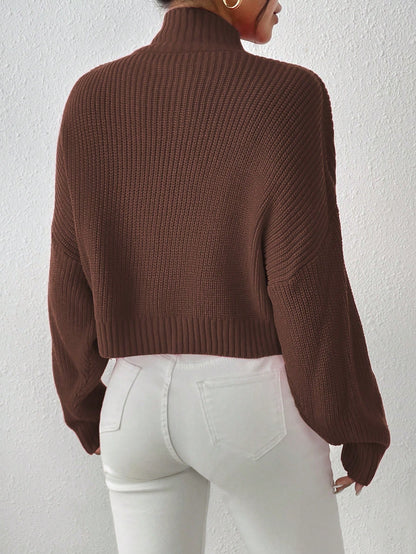 Cozy Comfort: Mock Neck Drop Shoulder Sweater for Effortless Style