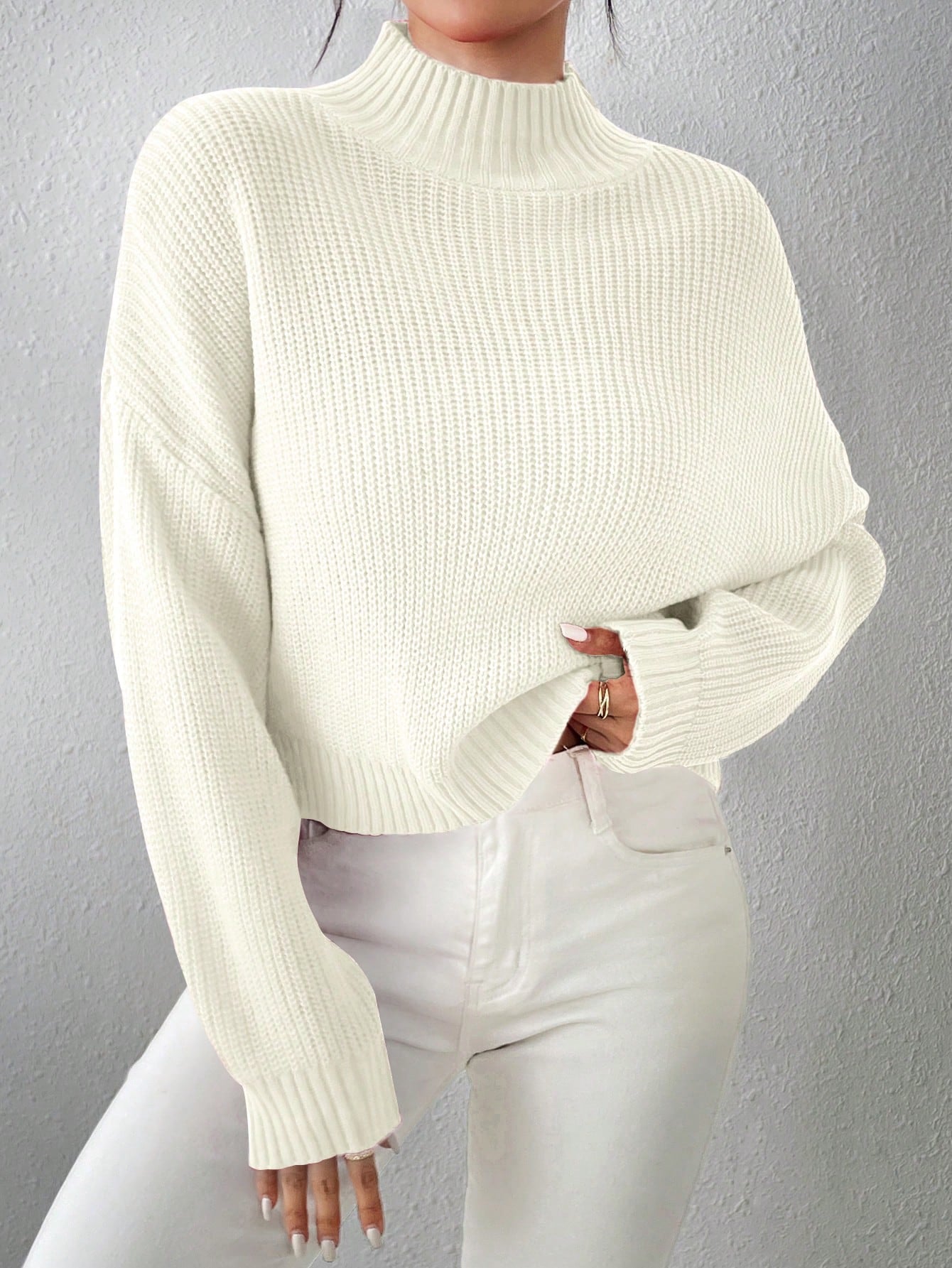 Cozy Comfort: Mock Neck Drop Shoulder Sweater for Effortless Style